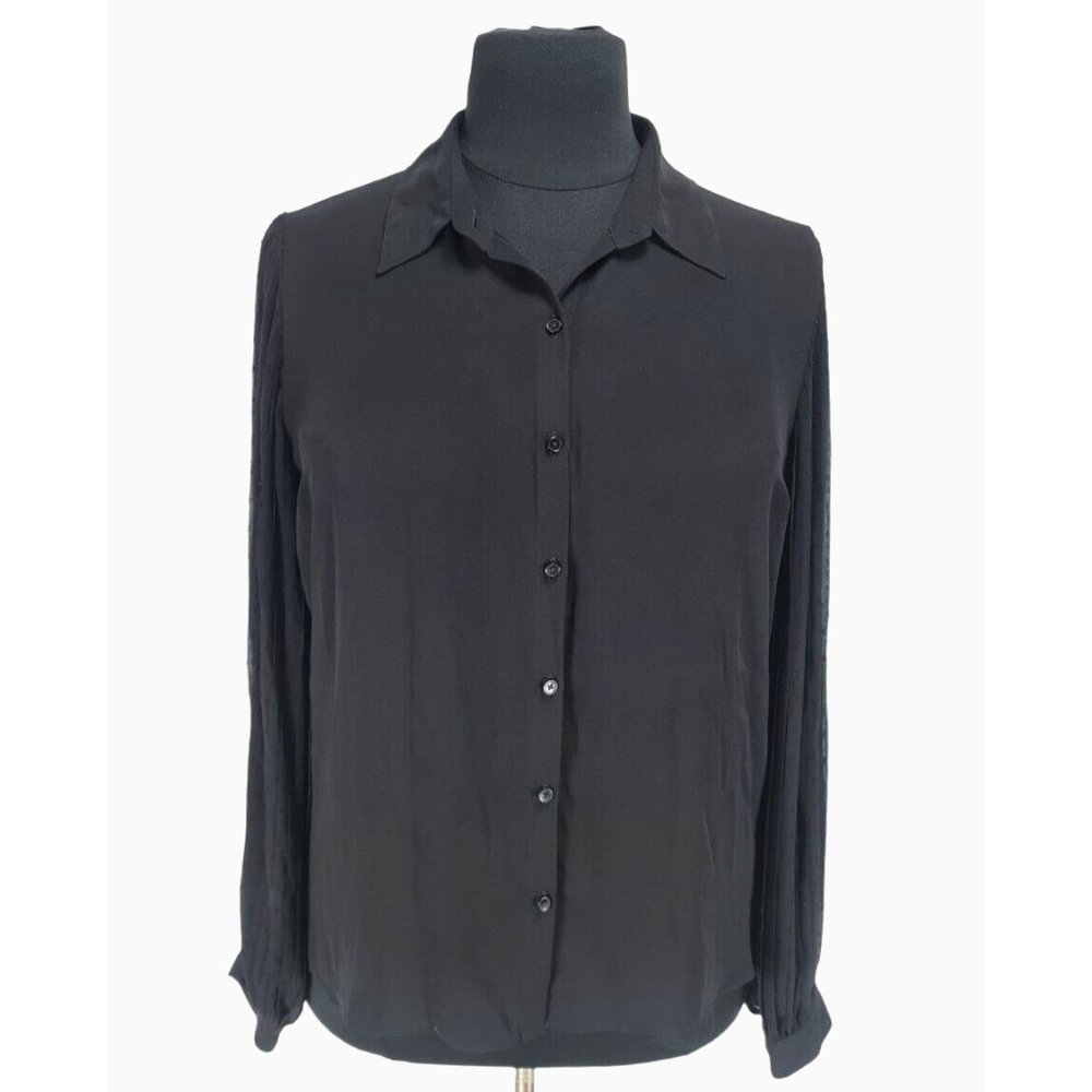 EXPRESS Womens Button Up Shirt Size XL Balloon Long Sleeve Black Chiffon 44P